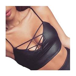 Hebe BH Offen Damen Latex BH Neckholder Wetlook Oberteil Busenfrei Reizwäsche Brust Harness Kostüm Top Kreuz Strappy Bra Leder/Spitzen Bustier Oberteile Wetlook BH Top Clubwear B1-Schwarz,M von Dislsokrhov