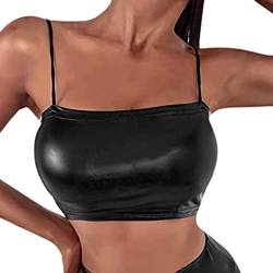 Hebe BH Offen Damen Latex BH Neckholder Wetlook Oberteil Busenfrei Sex Reizwäsche Brust Harness Kostüm Gogo Top Clubwear Oberteile Damen Wetlook BH Top Leder/Spitzen Bustier Kreuz Strappy Bra von Dislsokrhov