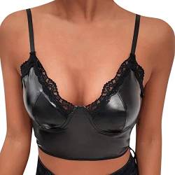 Hebe BH Offen Damen Latex BH Neckholder Wetlook Oberteil Busenfrei Sex Reizwäsche Brust Harness Kostüm Gogo Top Kreuz Strappy Bra Leder/Spitzen Bustier Oberteile Damen Wetlook BH Top Clubwear von Dislsokrhov