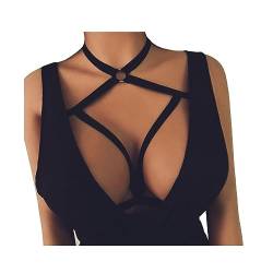 Offene Brust BH Damen Hebe BH Ouvert Spitze Dessous Gothic Weste Gürtel Verstellbare Bandage Sexy Körper Cross Cage BH Body Harness Strap BH Punk Gothic Dance Party Kostüm F1-Schwarz,L von Dislsokrhov