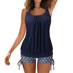 Oversize Damen Tankini Set Zweiteilig Push up mit Einstellbarer Bikinislip Tankini mit Hotpants Badebekleidung Zweiteilig mit Streifen Tankini Damen mit Shorts Badeanzüge FüR Damen A1-Marine,5XL von Dislsokrhov