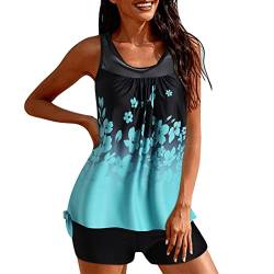 Tankini Damen Große Größen Bauchweg Badeanzüge Zweiteilig Push up mit Einstellbarer Bikinislip Tankini Top Soft Cups Tankini Damen Große Größen Bademoden FüR Damen Badekleider Hellblau，4XL von Dislsokrhov