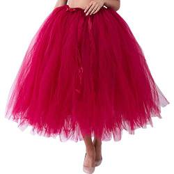 Tüllrock Damen Karneval Lang Elegant Elastisch Vintage Ballett Knielang Faltenrock Unregelmäßiges Netz Petticoat Tütü Minirock Pliseerock Party Halloween Karneval Party Kostüm Wein Rot,Einheitsgröße von Dislsokrhov