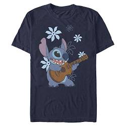 Disney Classics Unisex Lilo & Stitch-Stitch Flowers Organic Short Sleeve T-Shirt, Navy Blue, L von Disney Classics