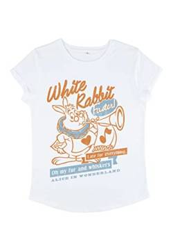Disney Damen Alice in Wonderland White Rabbit Women's Organic Rolled Sleeve T-shirt, Weiß, L von Disney Classics