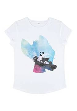 Disney Damen Bambi Watercolor Bambi Women's Organic Rolled Sleeve T-shirt, Weiß, S von Disney Classics