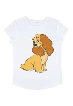 Disney Damen Lady & The Tramp Lady Vintage Women's Organic Rolled Sleeve T-shirt, Weiß, M von Disney Classics