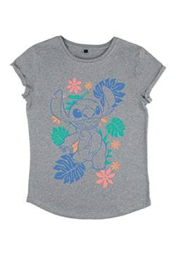 Disney Damen Lilo & Stitch Retro Tropical Tonal Stitch Women's Organic Rolled Sleeve T-shirt, Melange Grau, L von Disney Classics