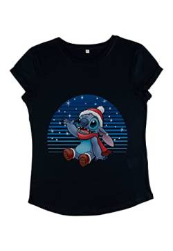 Disney Damen Lilo & Stitch Snowing Stitch Women's Organic Rolled Sleeve T-shirt, Marineblau, S von Disney Classics