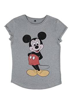 Disney Damen Mickey Classic 80s Mickey Women's Organic Rolled Sleeve T-shirt, Melange Grey, S von Disney Classics