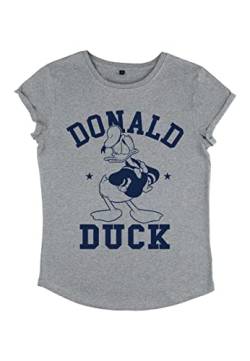 Disney Damen Mickey Classic Donald Goes To College Women's Organic Rolled Sleeve T-shirt, Melange Grey, XL von Disney Classics