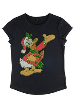 Disney Damen Mickey Classic Duck Carols Women's Organic Rolled Sleeve T-shirt, Schwarz, L von Disney Classics