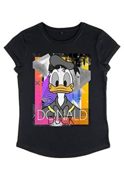 Disney Damen Mickey Classic Eighties Duck Women's Organic Rolled Sleeve T-shirt, Schwarz, S von Disney Classics