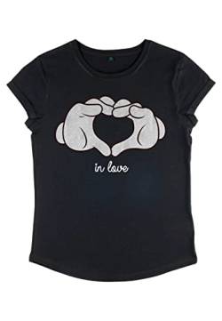 Disney Damen Mickey Classic Glove Heart Women's Organic Rolled Sleeve T-shirt, Schwarz, L von Disney Classics