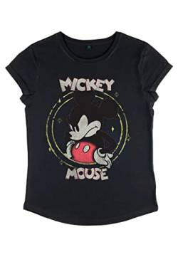 Disney Damen Mickey Classic Gritty Mickey Women's Organic Rolled Sleeve T-shirt, Schwarz, L von Disney Classics