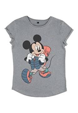 Disney Damen Mickey Classic Hiker Mickey Women's Organic Rolled Sleeve T-shirt, Melange Grey, L von Disney Classics