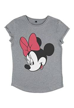 Disney Damen Mickey Classic Minnie On Stripes Women's Organic Rolled Sleeve T-shirt, Melange Grey, L von Disney Classics