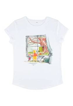 Disney Damen Winnie The Pooh Winnie Window Women's Organic Rolled Sleeve T-shirt, Weiß, L von Disney Classics