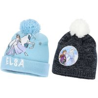 Disney Frozen Bommelmütze 2x Wintermützen Frozen Anna + Elsa Mädchen Kinder Mützen Gr. 52 + 54 lizensierter Druck Disney Frozen von Disney Frozen