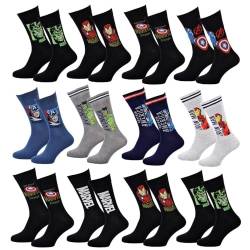 Disney Socks And Underwear – Herren-Socken Marvel, Avengers, Dc Comics aus Baumwolle – verschiedene Modelle mit Fotos je nach Verfügbarkeit – mehrfarbig Gr. 39/42, 12 Paar von Disney Socks And Underwear