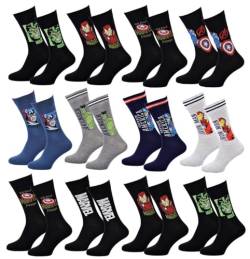 Disney Socks And Underwear – Herren-Socken Marvel, Avengers, Dc Comics aus Baumwolle – verschiedene Modelle mit Fotos je nach Verfügbarkeit – mehrfarbig Gr. 43/46, 12 Paar von Disney Socks And Underwear