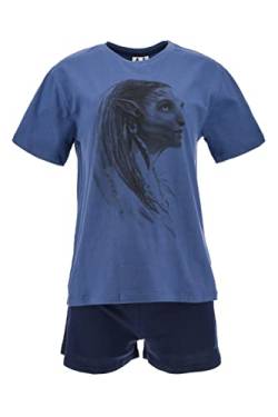 Avatar 2 Der Weg des Wassers T-Shirt und Shorts für Damen, Weicher Baumwoll-Pyjama, Neytiri Design 2-Teiliges Set, Geschenk für Damen und Teenager | L - Blau von Disney