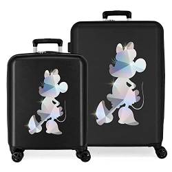 Disney 100 Special Shine Mickey Silver Kofferset Schwarz 55/70 cm Starres ABS Integriertes TSA-Schloss 119L 6,8 kg 4 Doppelrollen Handgepäck von Disney