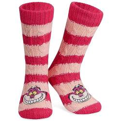 Disney Antirutschsocken Damen Teenager, One Size ABS Kuschelsocken Damen Antirutsch Haussocken Winter - Frauen Geschenke (Rosa/Weiß Cheshire Cat) von Disney