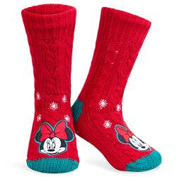 Disney Antirutschsocken Damen Teenager, One Size ABS Kuschelsocken Damen Antirutsch Haussocken Winter - Frauen Geschenke (Rot Minnie) von Disney