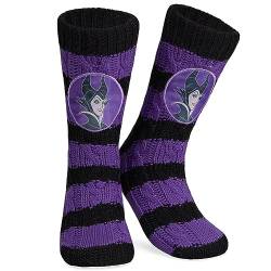 Disney Antirutschsocken Damen Teenager, One Size ABS Kuschelsocken Damen Antirutsch Haussocken Winter - Frauen Geschenke (Schwarz/Lila Maleficent) von Disney