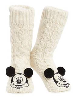 Disney Antirutschsocken Damen mit 3D-Ohren, One Size ABS Kuschelsocken Damen Antirutsch Haussocken Winter Frauen Geschenke (Beige Mickey) von Disney