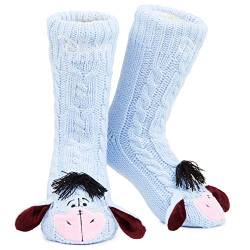 Disney Antirutschsocken Damen mit 3D-Ohren, One Size ABS Kuschelsocken Damen Antirutsch Haussocken Winter Frauen Geschenke (Blau Eeyore) von Disney