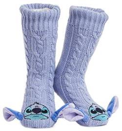 Disney Antirutschsocken Damen mit 3D-Ohren, One Size ABS Kuschelsocken Damen Antirutsch Haussocken Winter Frauen Geschenke (Lila Stitch) von Disney