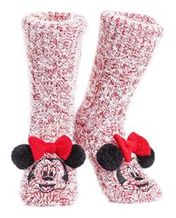 Disney Antirutschsocken Damen mit 3D-Ohren, One Size ABS Kuschelsocken Damen Antirutsch Haussocken Winter Frauen Geschenke (Rosa Minnie) von Disney