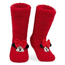 Disney Antirutschsocken Damen mit 3D-Ohren, One Size ABS Kuschelsocken Damen Antirutsch Haussocken Winter Frauen Geschenke (Rot Minnie) von Disney