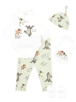 Disney Baby Jungen Dschungelbuch Bodysuit mit Hut und Latz Outfit 5-teiliges Set Grün und Weiß 74 von Disney