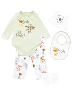 Disney Baby Jungen Winnie Puuh Tigger und Ferkel Bodysuit mit Hut und Latz Outfit 5-teiliges Set Mehrfarbig 44-50 von Disney