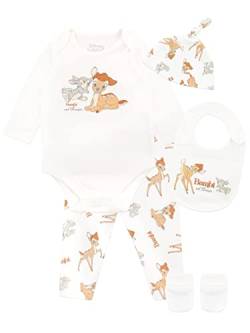 Disney Baby Mädchen Bambi Bodysuit mit Hut und Latz Outfit 5-teiliges Set Weiß 56-68 von Disney
