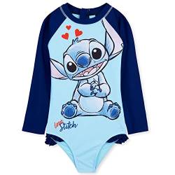 Disney Badeanzug Mädchen, Schwimmanzug mit Langen Ärmeln & Reißverschluss - Geschenke für Mädchen (Hellblau Stitch, 7-8 Jahre) von Disney