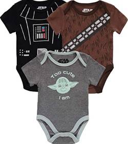 Disney Boys' Star Wars Infant Baby Short Sleeve Onesie Bodysuits Multi Pack, 3PK Grey-Brown-Black, 6-9 Months von Disney