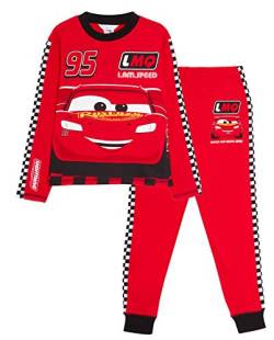 Disney Cars Kinder-Pyjama im Rennwagen-Look, mit Lightning McQueen-Motiv, langes Schlafanzug-Set, Nachtwäsche, Red, 116 von Disney