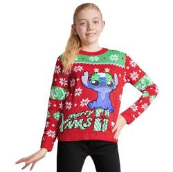 Disney Christmas Sweater für Kinder Mädchen, Lilo und Stitch Weihnachtspullover Kinder Teenager - Weihnachtspulli Kinder 7-14 Jahre (Rot/Grün, 11-12 Jahre) von Disney