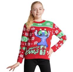 Disney Christmas Sweater für Kinder Mädchen, Lilo und Stitch Weihnachtspullover Kinder Teenager - Weihnachtspulli Kinder 7-14 Jahre (Rot/Grün, 7-8 Jahre) von Disney