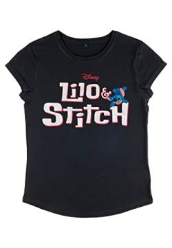 Disney Classics Lilo & Stitch - Stitch with Logo Women's Rolled-sleeve Black S von Disney