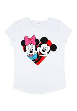 Disney Classics Mickey Mouse - MICKEY MINNIE HEART Women's Rolled-sleeve White XL von Disney