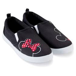 Disney Damen Mickey und Minnie Schuhe – Klassische Damen Mickey und Minnie Mouse Slip On Sneakers Mickey und Minnie Mouse Canvas Slip On Sneakers, Schwarz, 38 EU von Disney