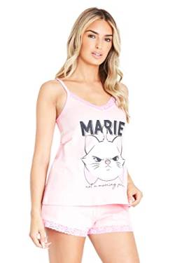 Disney Damen Schlafanzug, Aristocats' Marie Nachtwäsche Damen Set, Loungewear Pjama Set Für Damen, Cami Top und Schlafshorts, Baumwolle, Stylish Geschenk Fã¼r Frauen, Peach Marie, Large von Disney