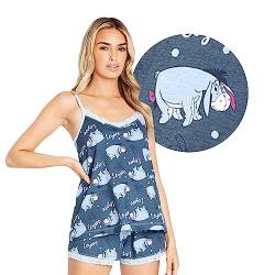 Disney Damen Schlafanzug, Eeyore von Winnie The Pooh Pijamas Damen, Loungewear Pjama Set für Damen, Cami Top und Schlafshorts, Baumwolle, Stylisch Geschenk fã¼r Frauen, Dunkelblau, Groß von Disney