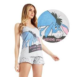 Disney Damen Schlafanzug, Eeyore von Winnie The Pooh Pijamas Damen, Loungewear Pjama Set für Damen, Cami Top und Schlafshorts, Baumwolle, Stylish Geschenk fã¼r Frauen, Grau, Groß von Disney