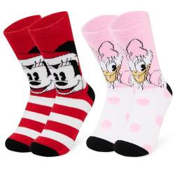 Disney Damen Socken, 2er Set Kuschelsocken Damen Flauschig mit ABS Mickey Minnie Baby Yoda Stitch (Mehrfarbig Mickey/Daisy) von Disney